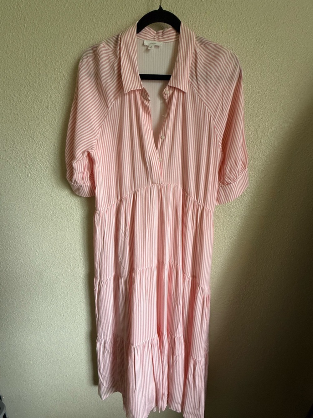 Relaxed Pink Tiered Midi Shirt Dress - Picture 2 of 7